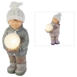 Winterkind Mit LED-Schneeball - Aus Polyresin - Ca. 11 X 10 X 20 Cm - 1 Stück