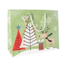 Geschenktasche Rentier Im Wald - Aus Papier - Ca. 45,5x33x10 Cm