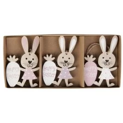 Dekohänger - Hase - Happy Easter - Aus Holz - Ca. 8 X 5 Cm - 3 Stück